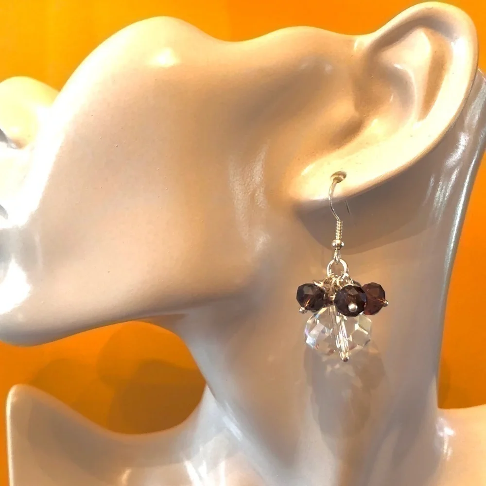 𝅺Sterling Silver Earrings Bead Fired Garnet & Austrian Crystal - Picture 8 of 12